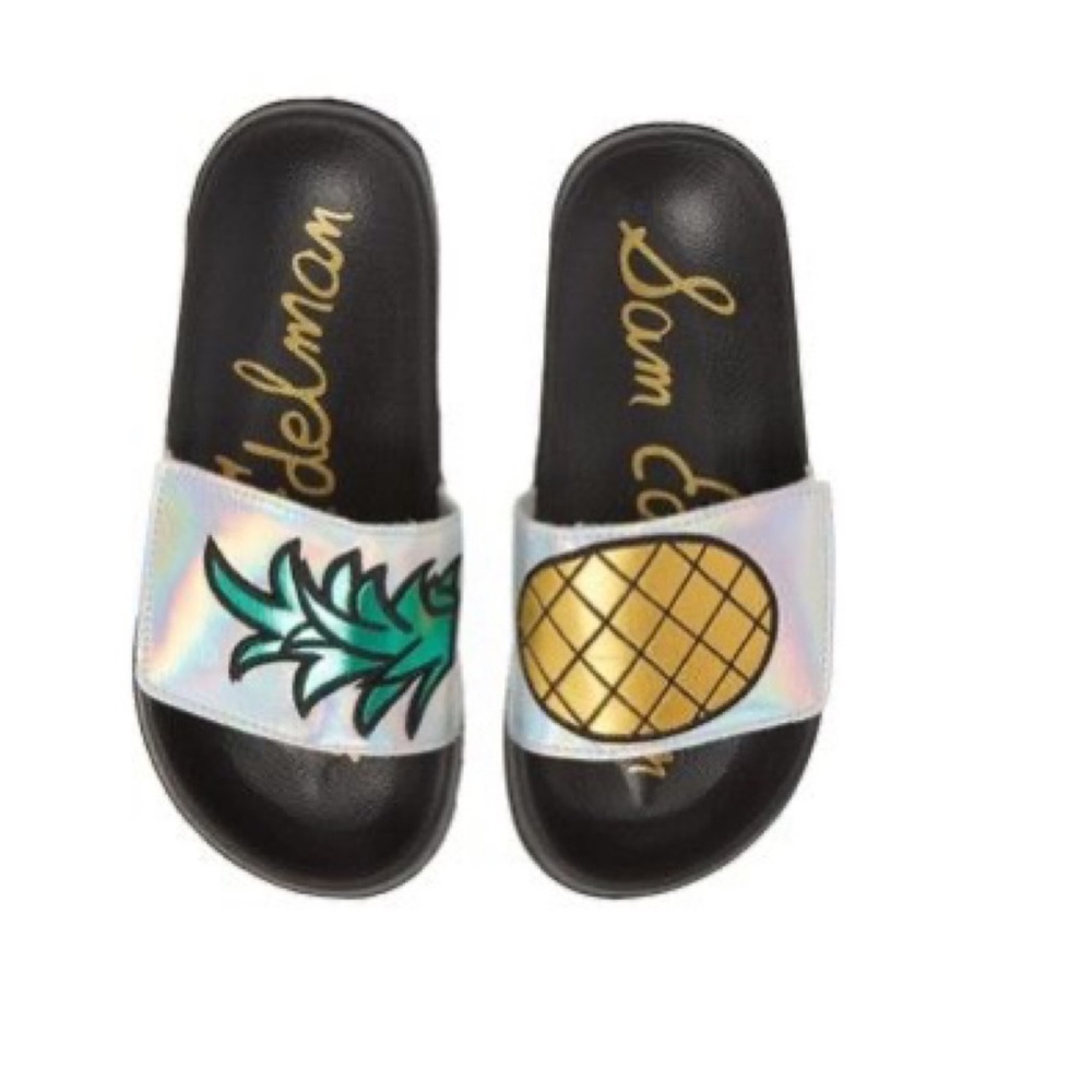 New No Tags Sam Edelman Mettalic Pineapple Slipper  Slides Sz 1